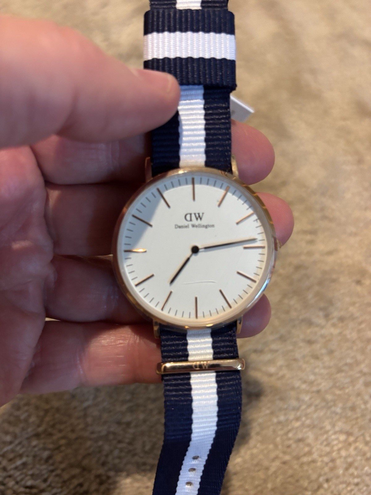 Daniel Wellington Classic Glasgow Rose Blue White Fabric Strap Mens Watch 0104DW
