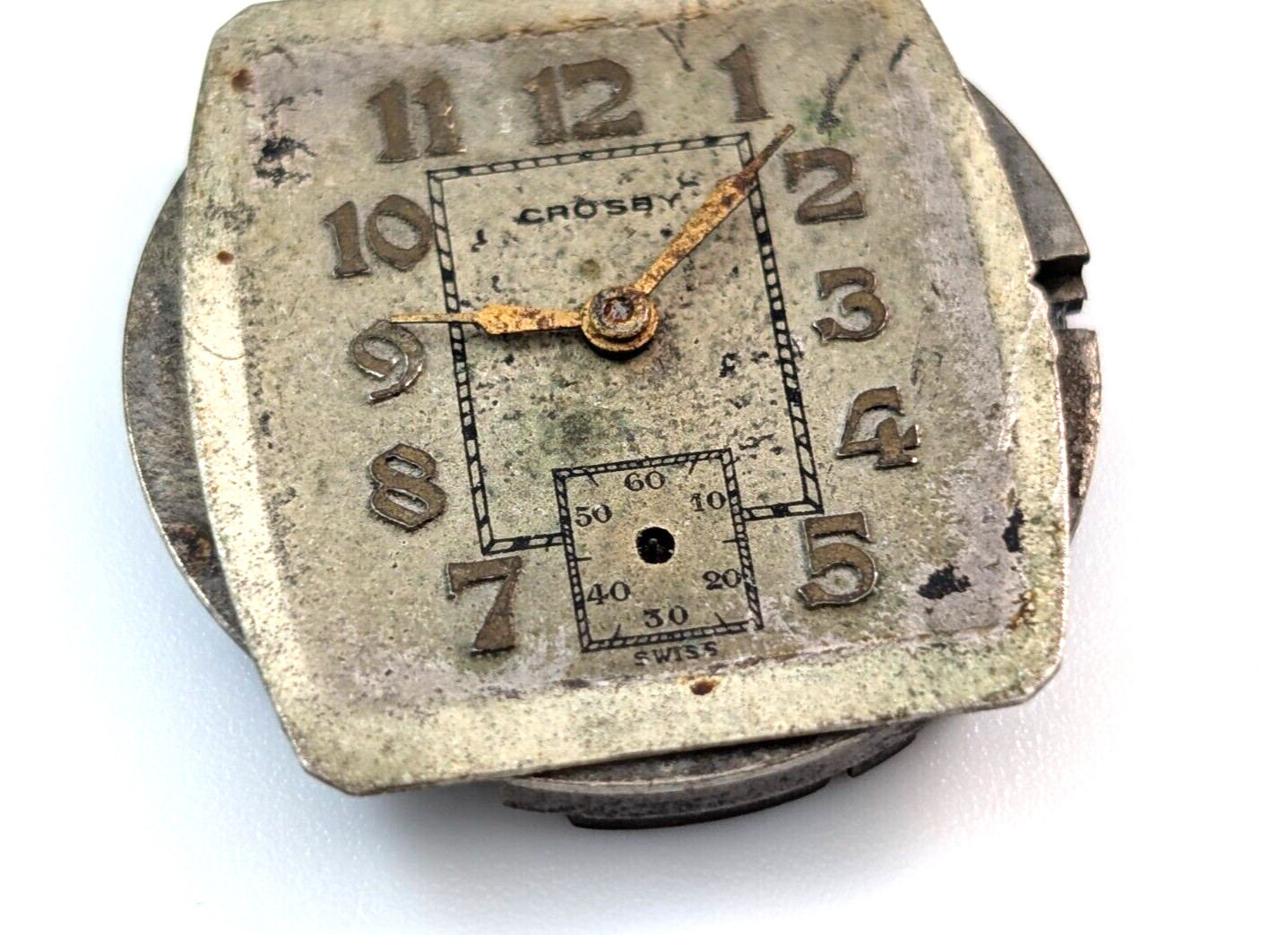 Vintage CROSBY Everbrite Watch Company Art Deco Men’s 25mm Movement PARTS REPAIR