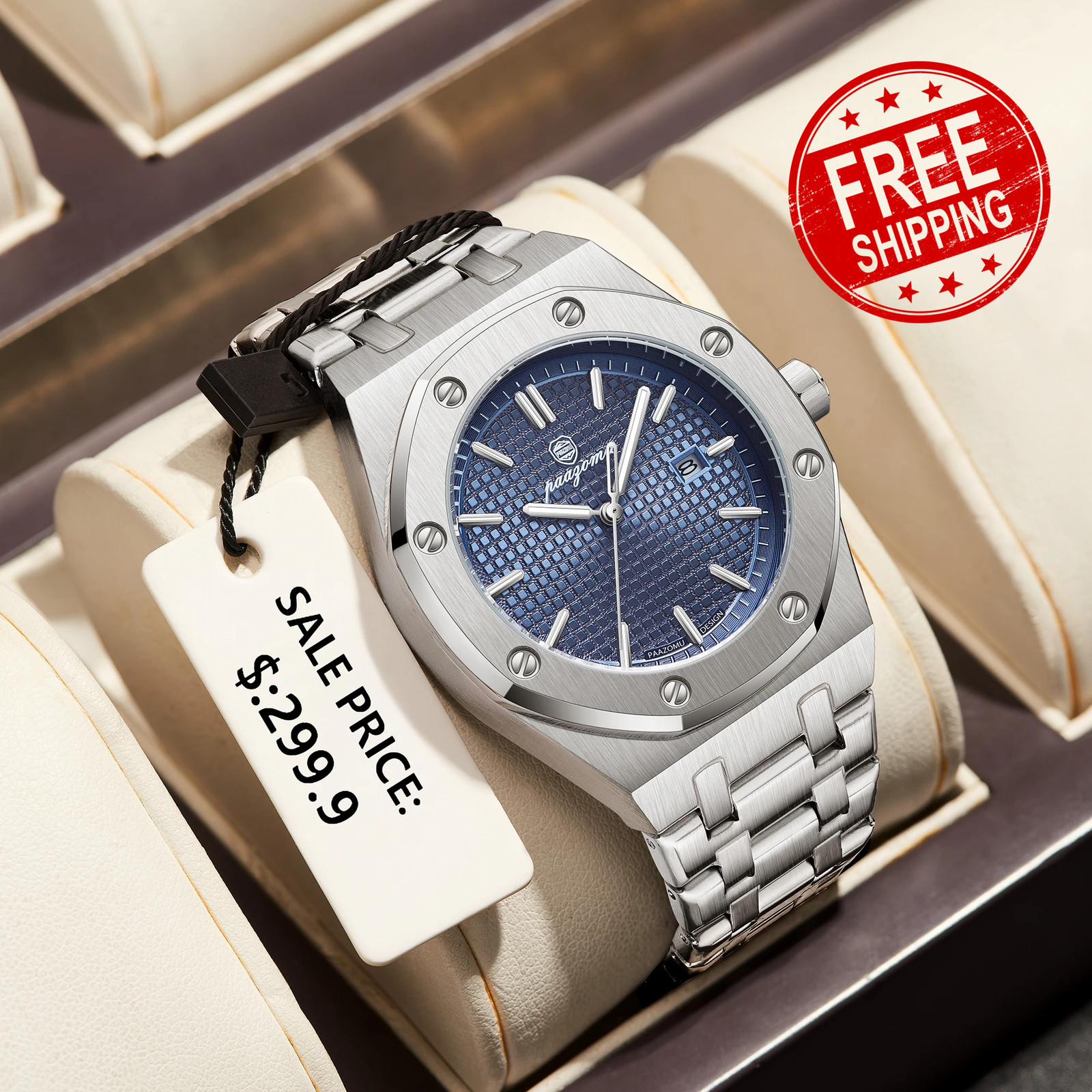 PAAZOMU Men’s Quartz Watch Stainless Steel Date Week Luminous Waterproof
