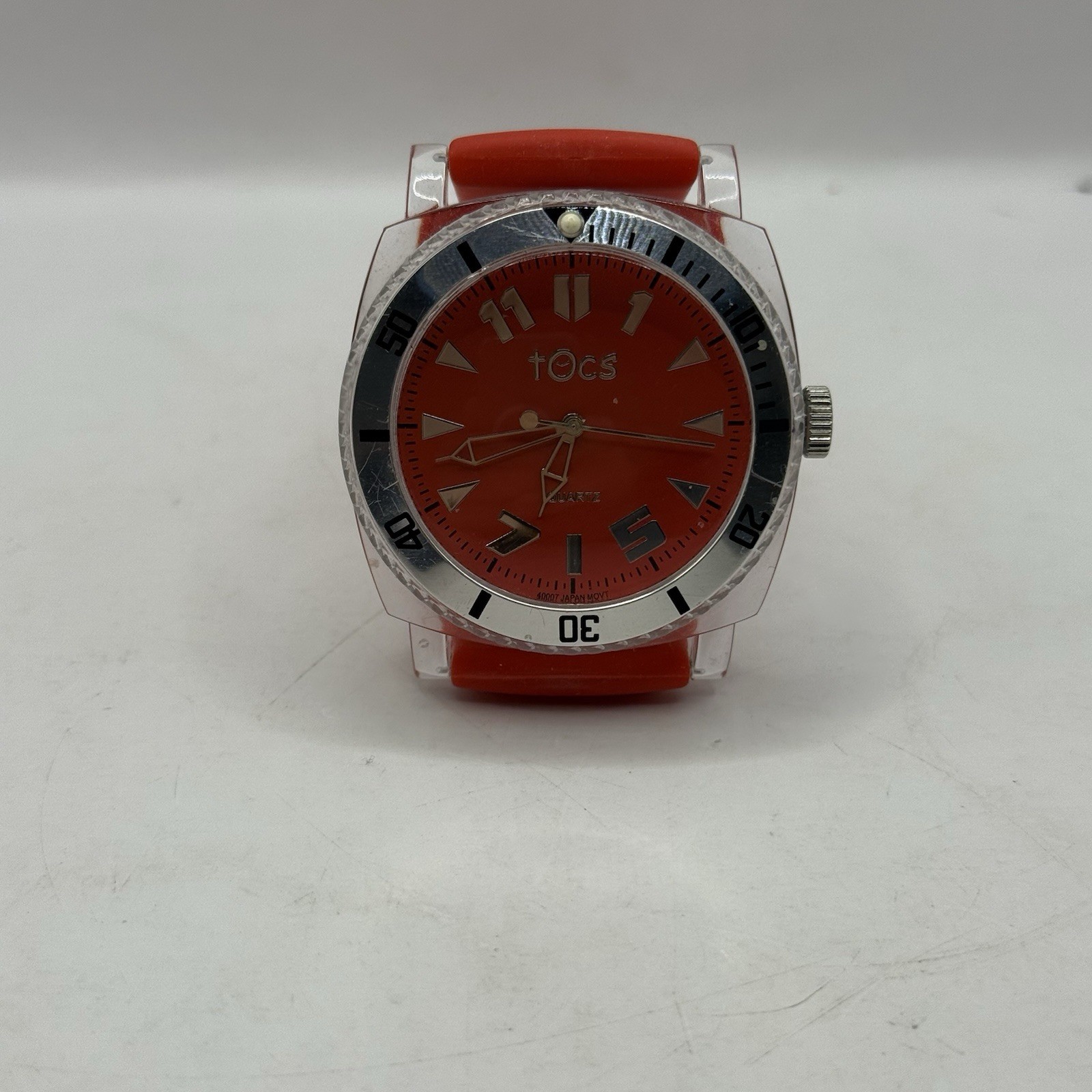 Tocs 40007 Red/orange Rubber Strap With Matching Dial Silver/clear Case