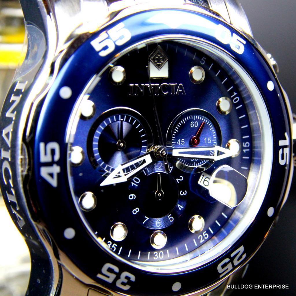 Invicta Pro Diver Scuba Blue Silver Tone Steel Band Chronograph 48mm Watch New