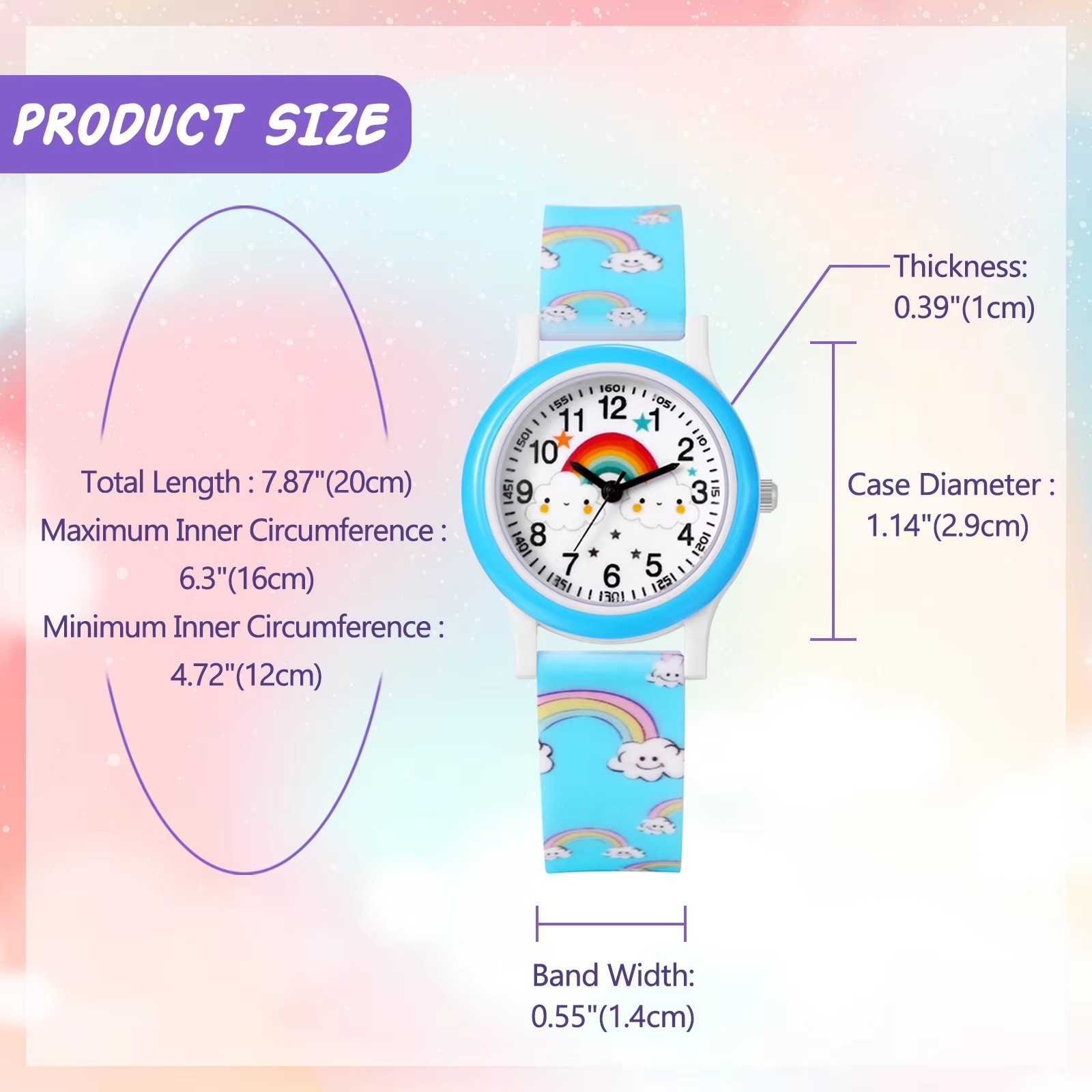 Kids Rainbow Cloud Cute Cartoon Printed Silicone Strap Quartz Watch Boys Girls