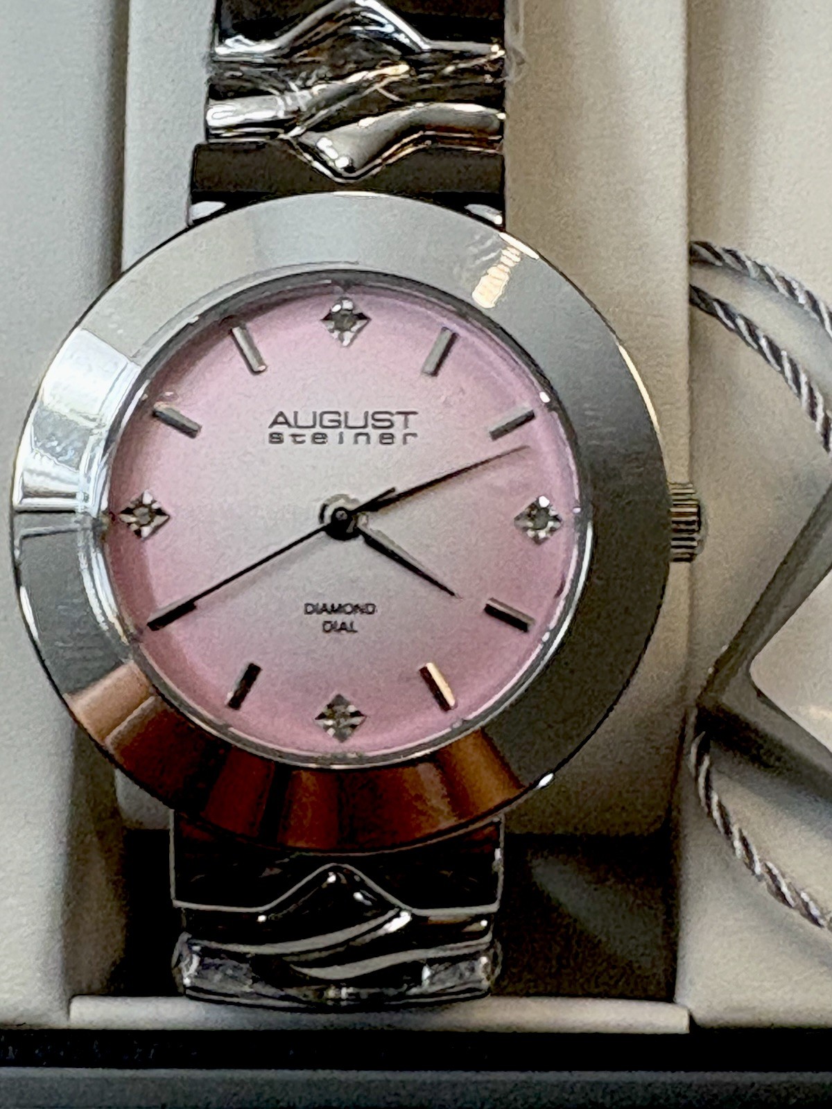 August Steiner Women’s Watch Quartz Diamond Markers Gradient Dial Pink