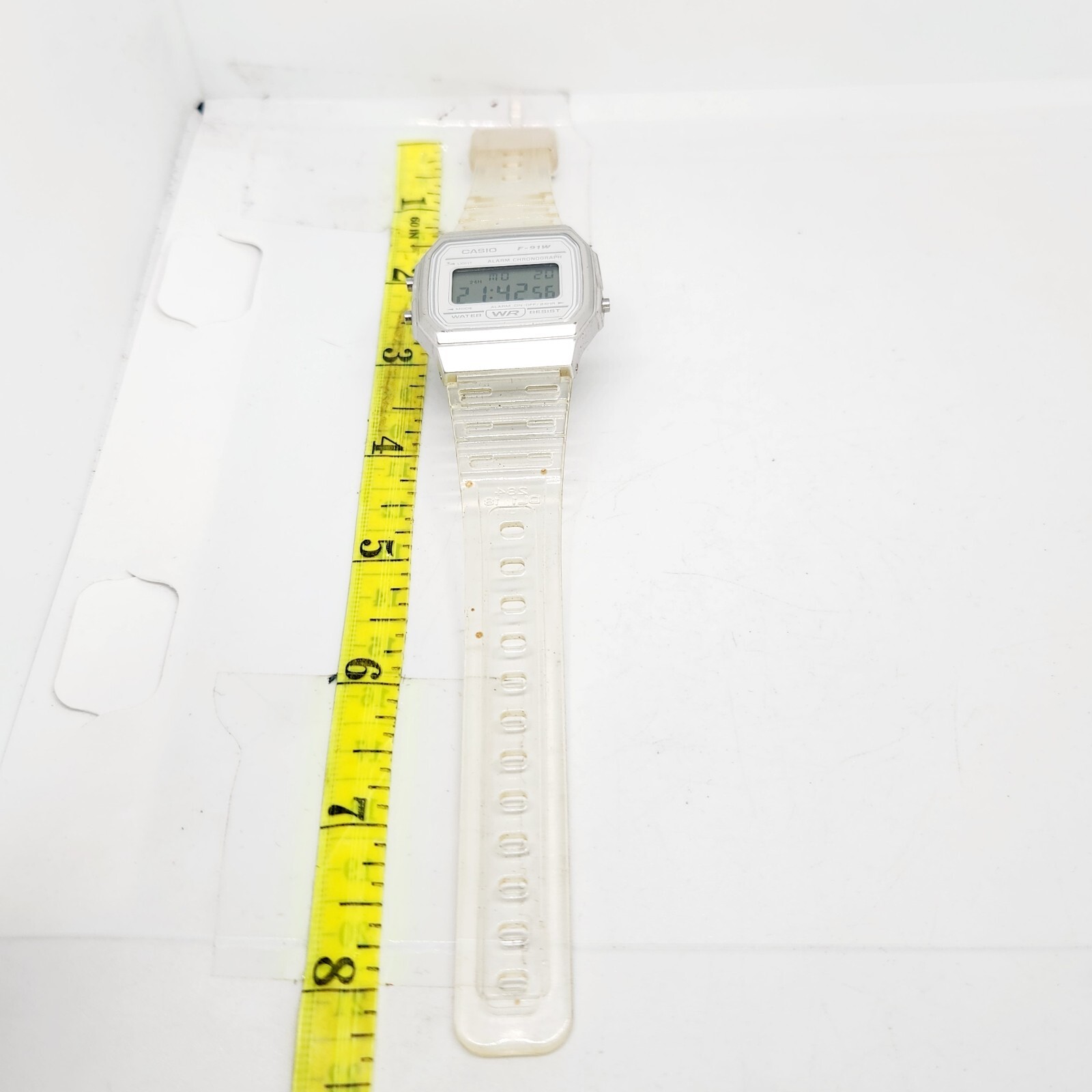 Casio F-91W Chronograph Retro Collection Unisex Digital Watch White Clear Strap