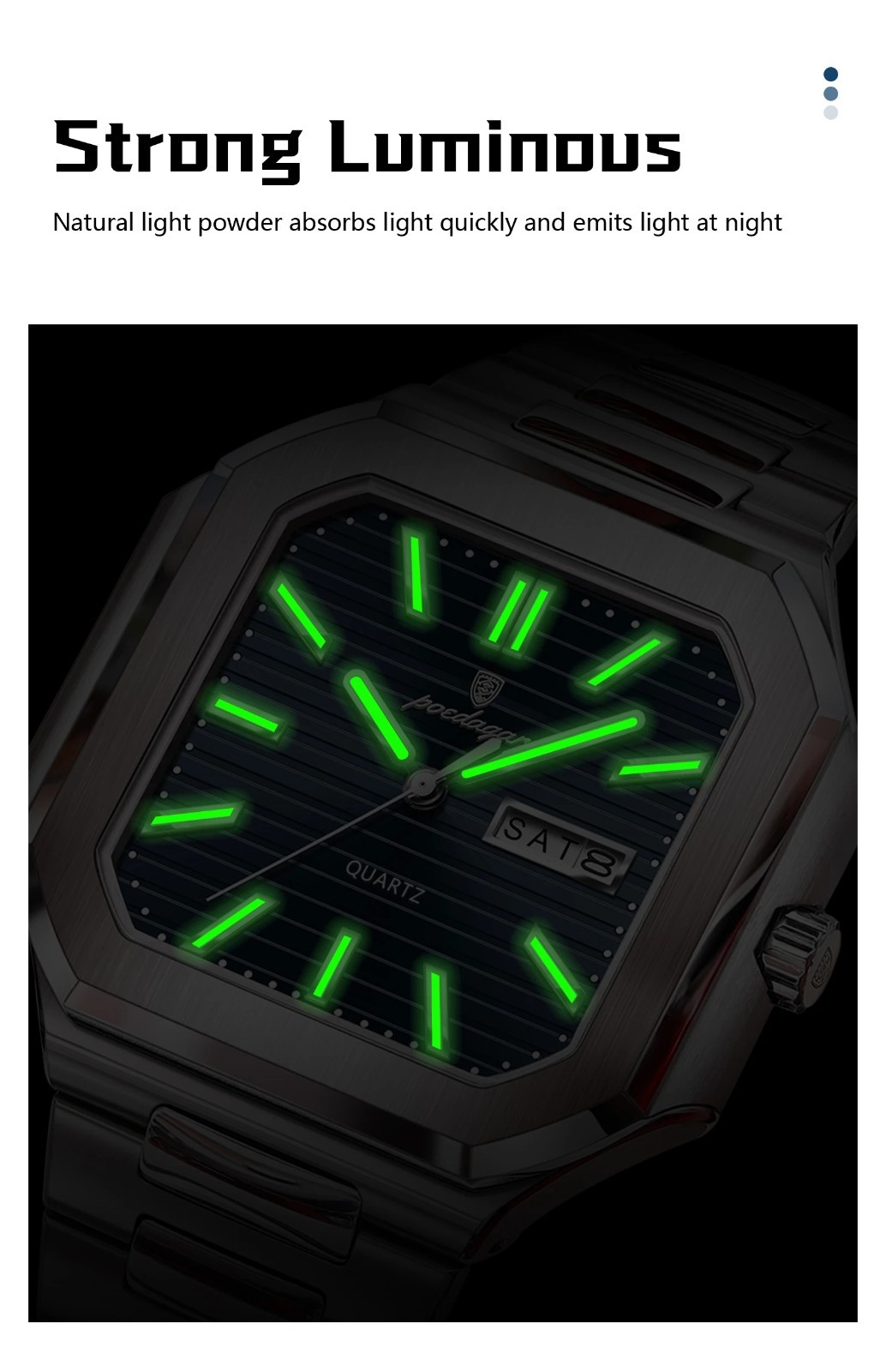 Luxury Men’s Watch Square Stainless Steel Waterproof Luminous Date Week