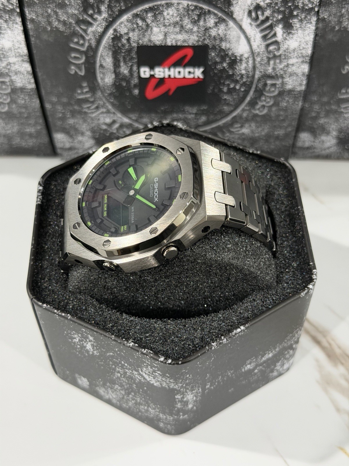 Casio GA-2100 G-Shock Watch – Sandblasted Metal Case Mod – Black Dial