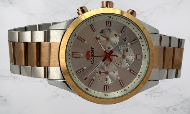 Refurbished Rare Two-Tone Orient Chronograph-Date Display Quartz Men’s Watch