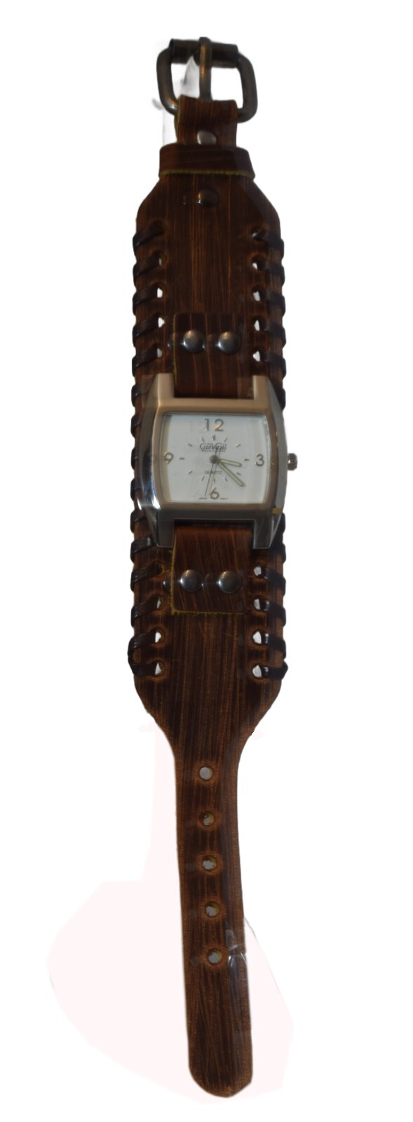 GIOVANI: Western punck style leather band Quartz Black/White/Green Face Watch