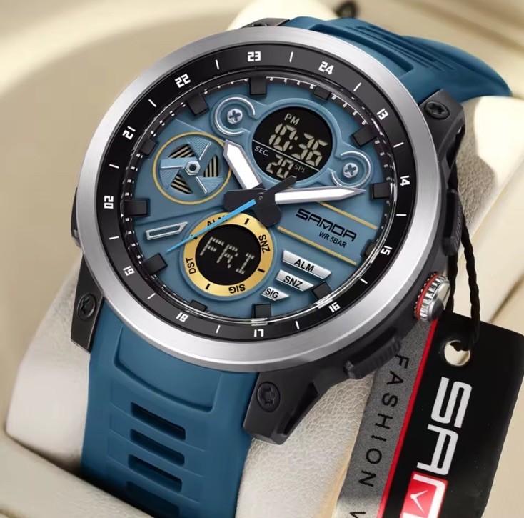 SANDA Men’s Quartz Analog-Digital Watch Day/Date Alarm 5ATM TPU Strap 22mm