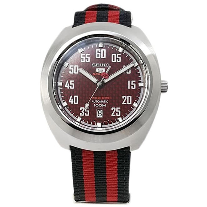 SEIKO 5 Sports SRPA87K1 Nylon Canvas Automatic Watch Limited Edition Red Retro