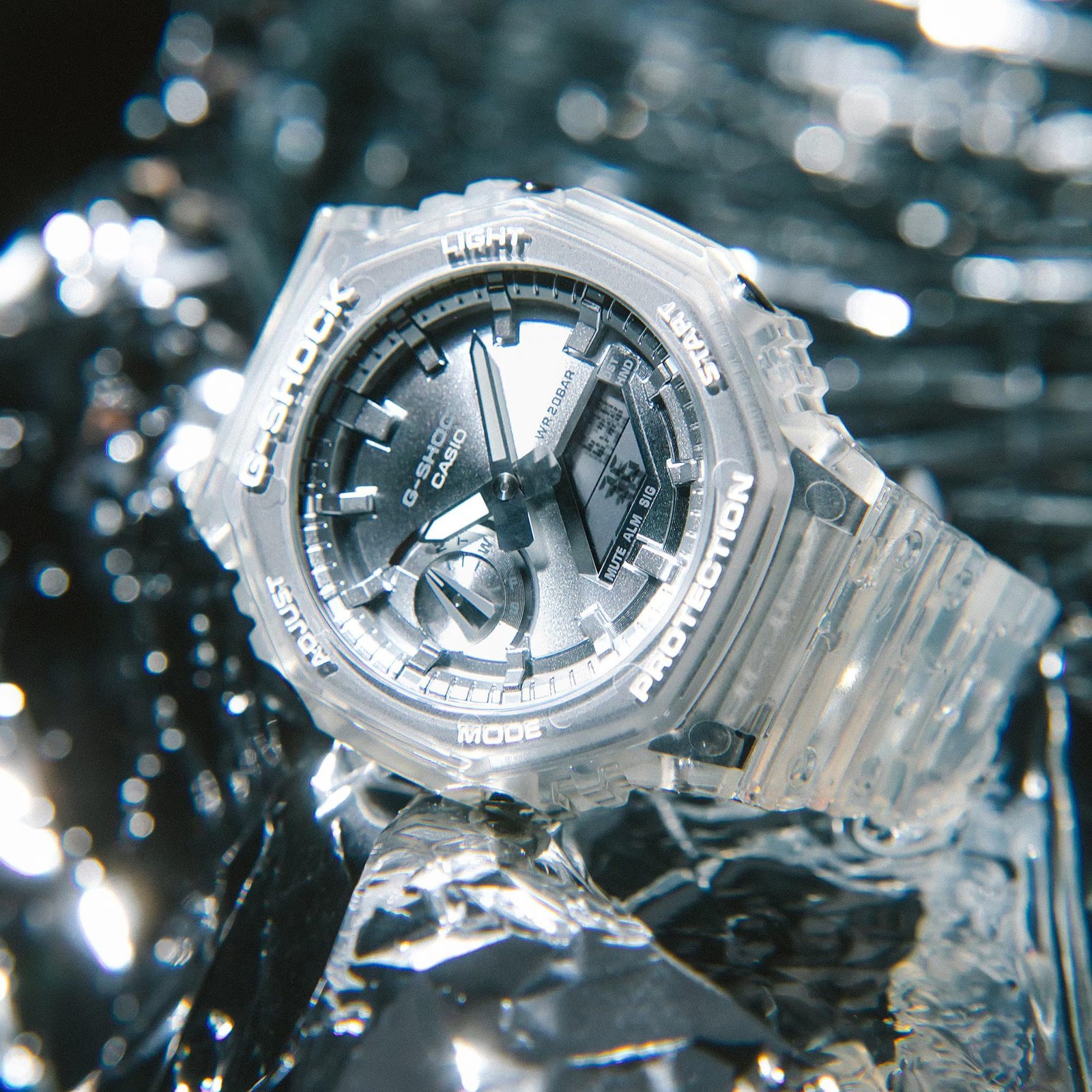 Casio G-Shock CasiOak Clear Silver Dial Analog Digital GA-2100BM-7A8ER NEW
