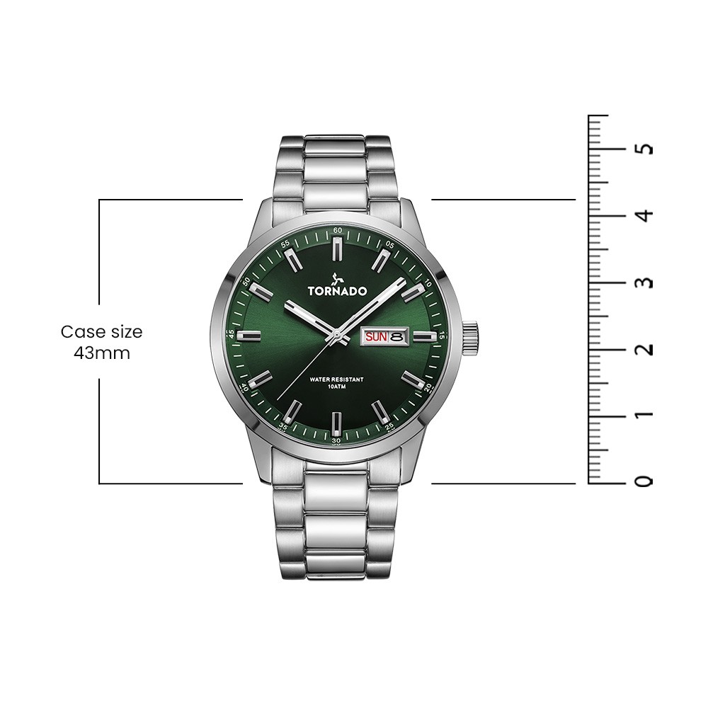 Tornado Spectra Men’s Analog Watch | Green Dial, 43x48mm, 100 m (10 ATM)