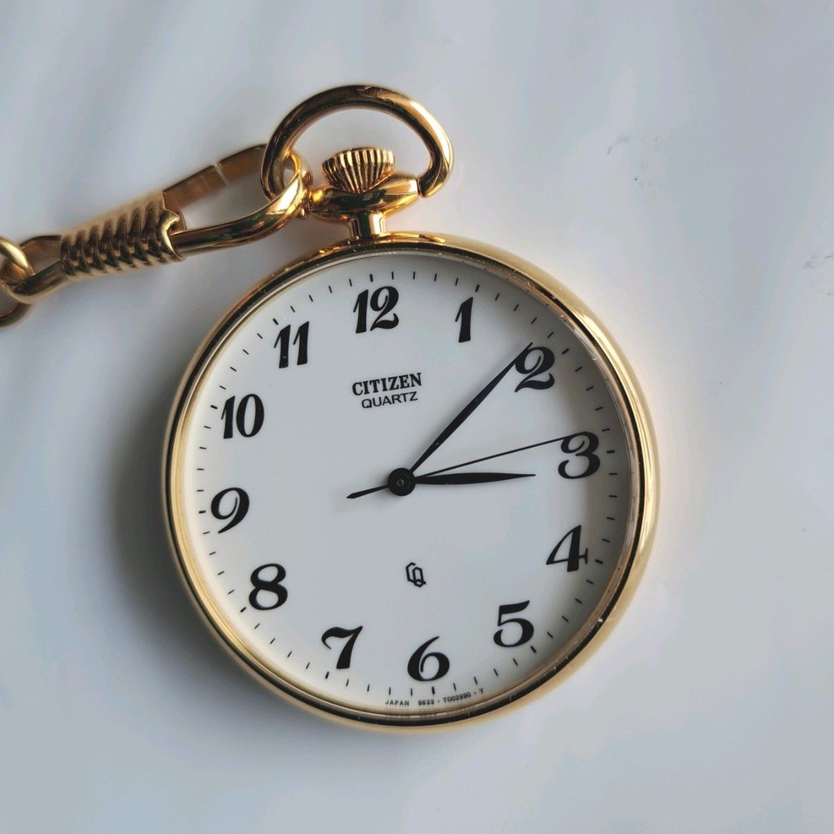 CITIZEN QUARTZ Pocket Watch Gold with Chain Certificate Instruction Manual Box S