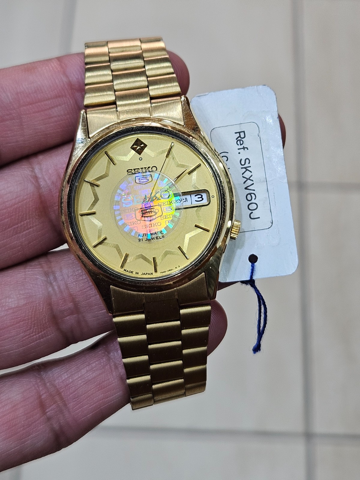 NOS Seiko 5 SKXV60J Automatic 21 Jewels Gold Dial Arabic Day Date Made In Japan