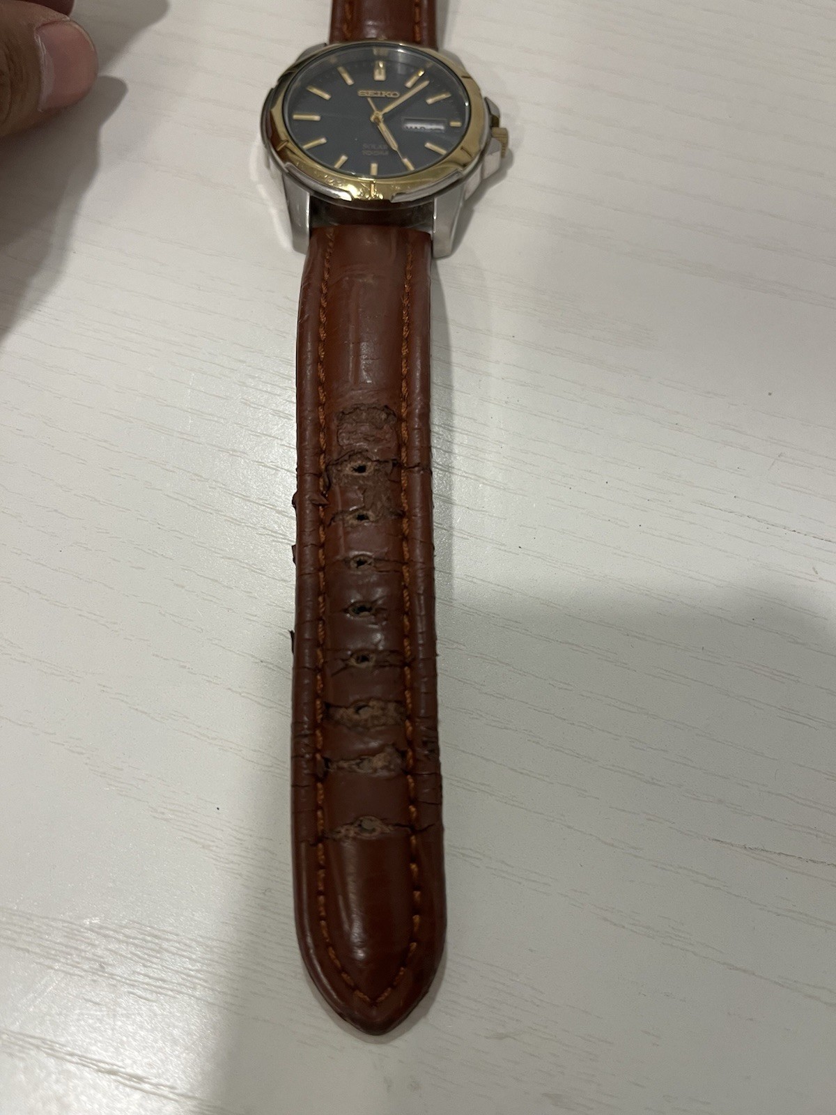Seiko Solar Men’s Quartz Day/Date 100m Blue Dial Brown Leather Strap Watch