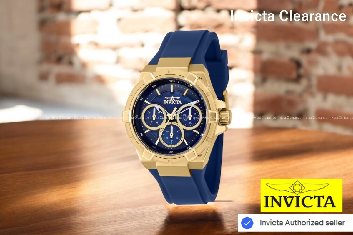 Invicta Women’s Aviator Blue Silicone Band Chronograph Gold Tone 36mm MOP Watch