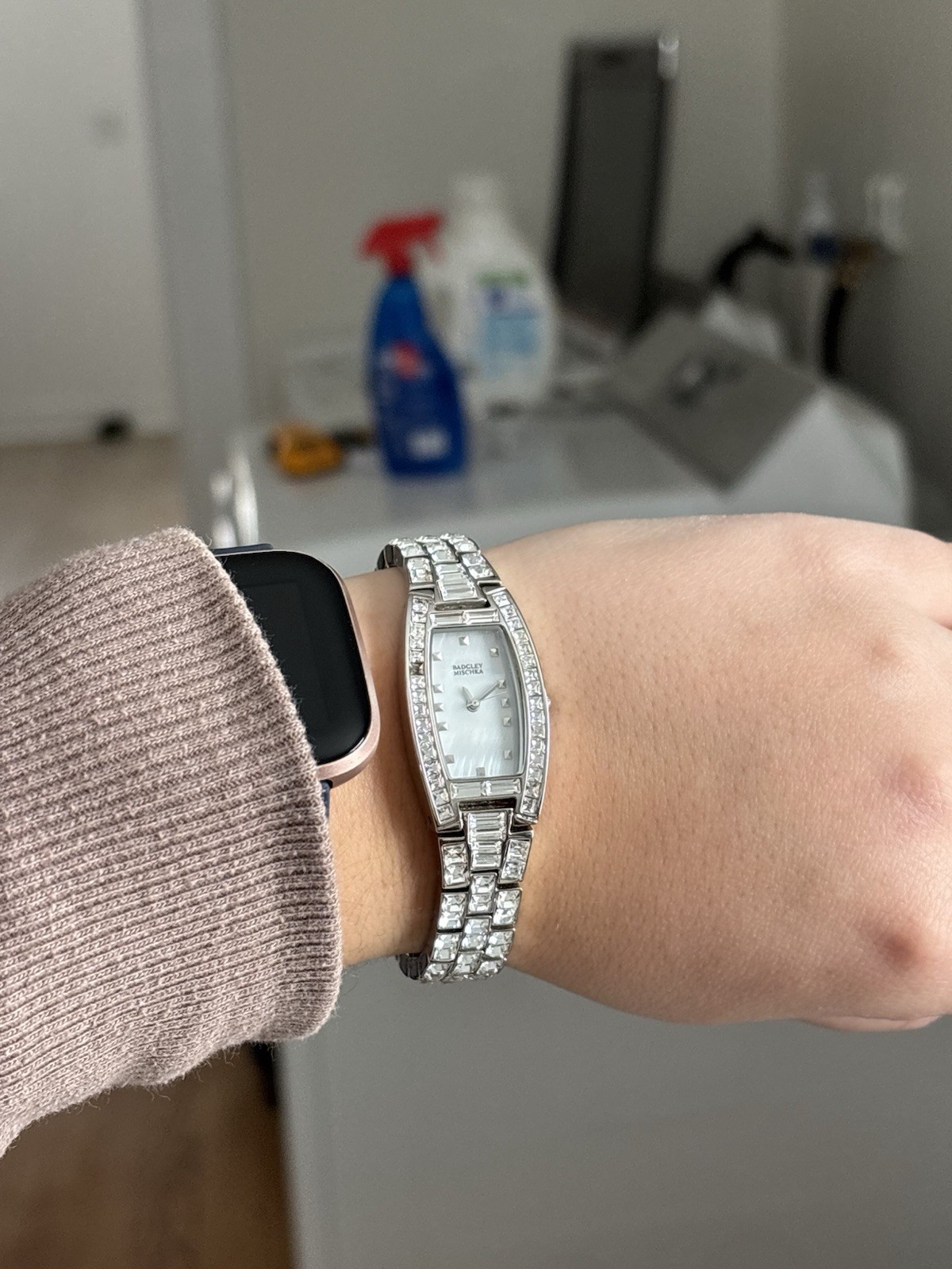 Silver tone and crystal clear diamond dainty beautiful elegant ladies watch