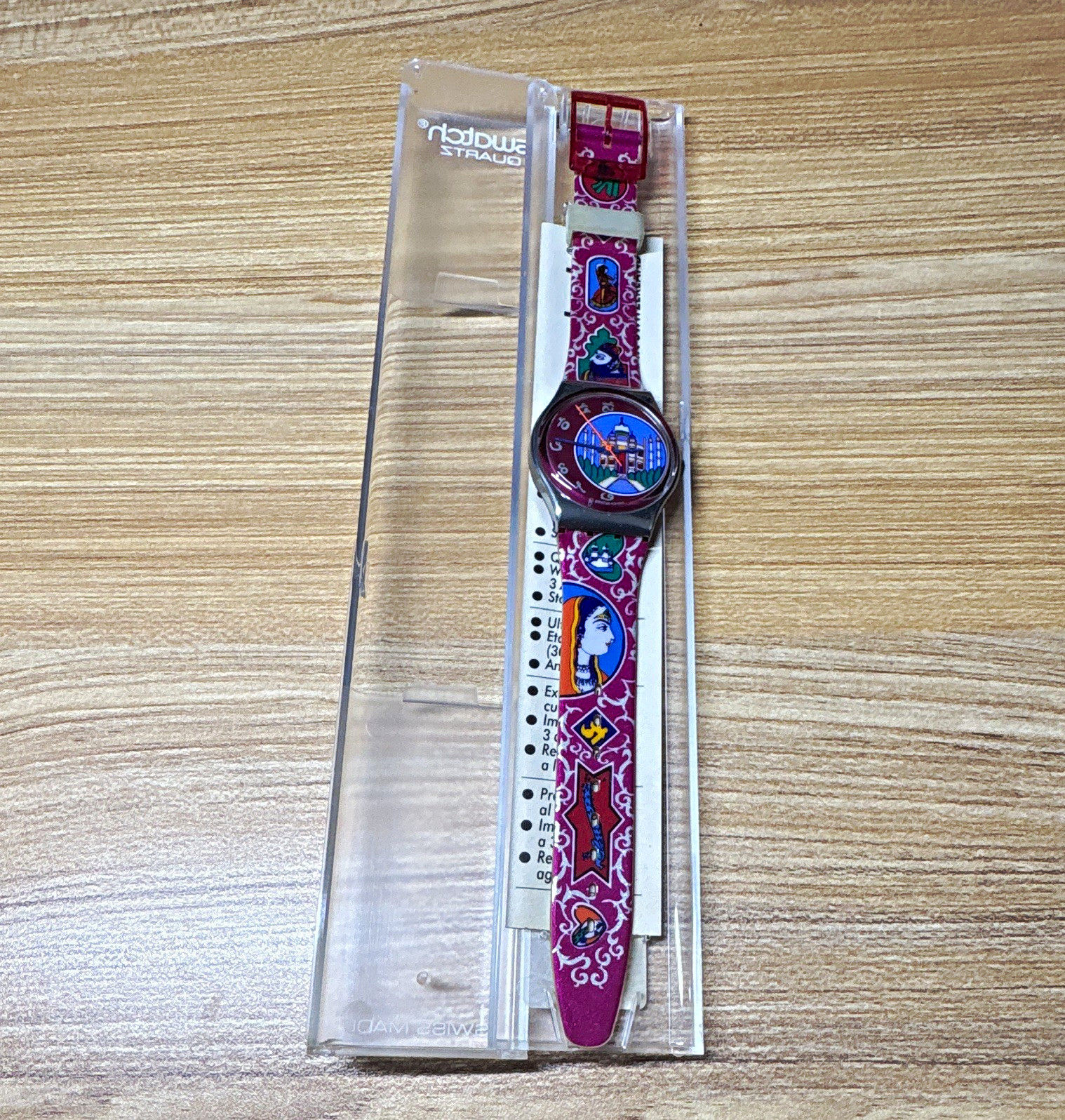 Swatch Gent Swiss Made Quartz Analog Multicolor Dial Purple Plastic Watch w/ Box