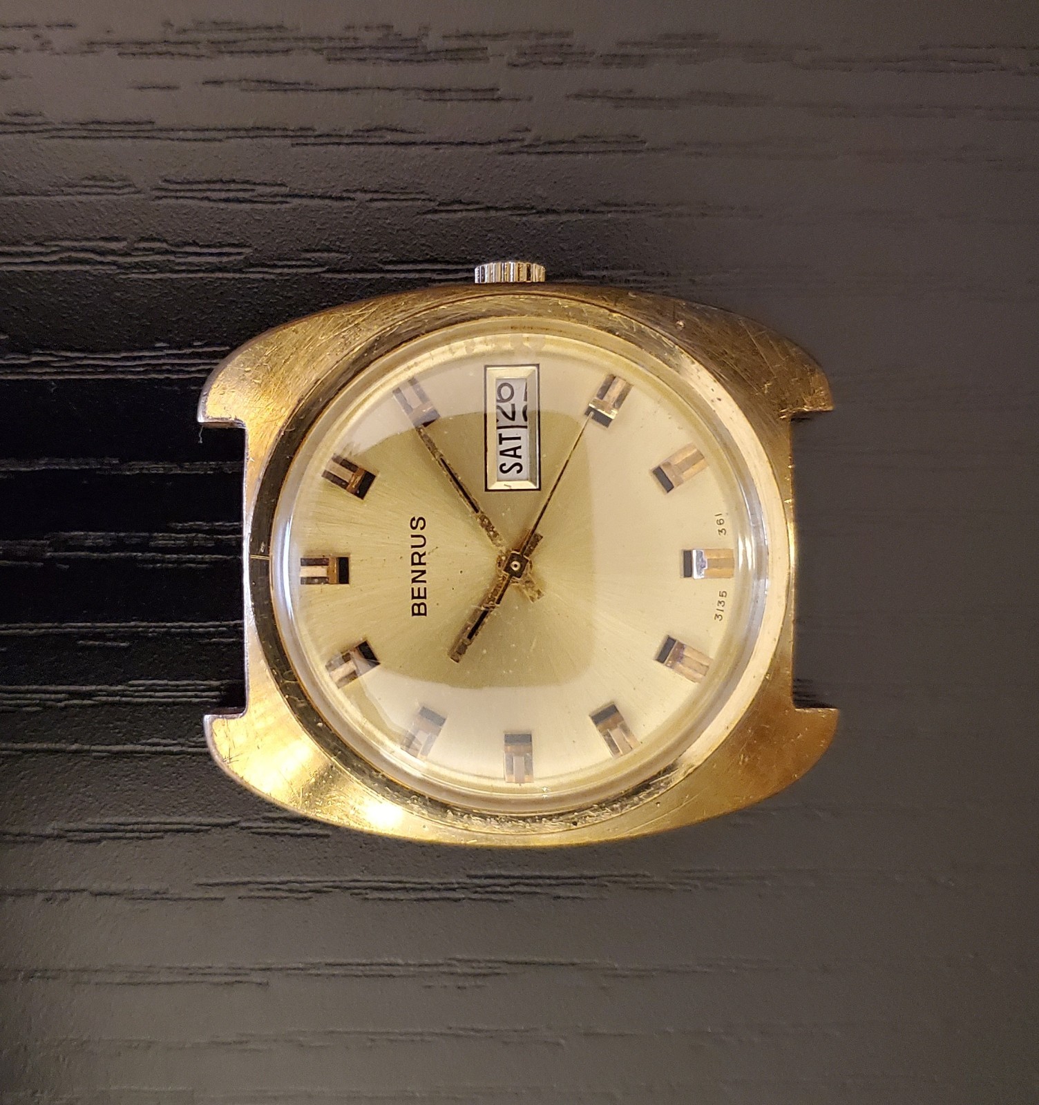 Vintage 1970s Benrus Ref. 3135 361 Gold Plated Manual Wind Watch, Stem Issue