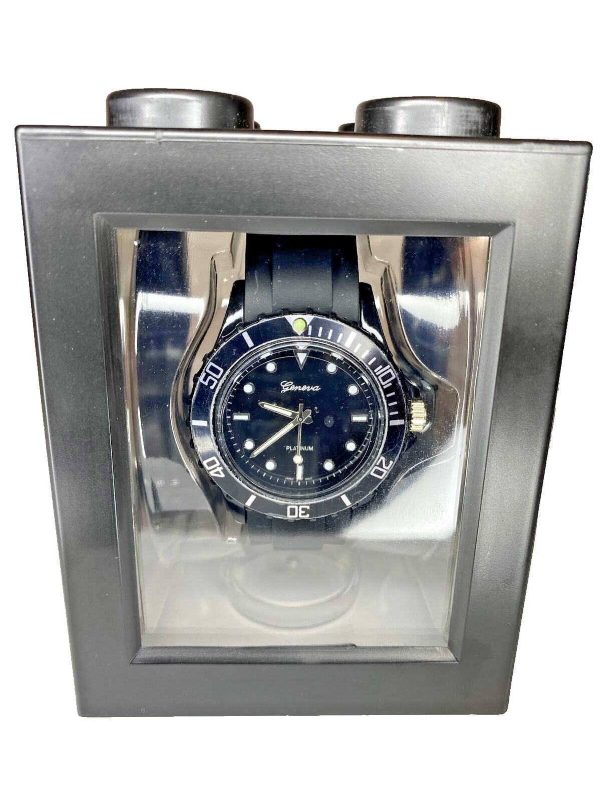 Geneva Platinum 40mm quartz analog wristwatch NEW Case New Battery Tested- Works