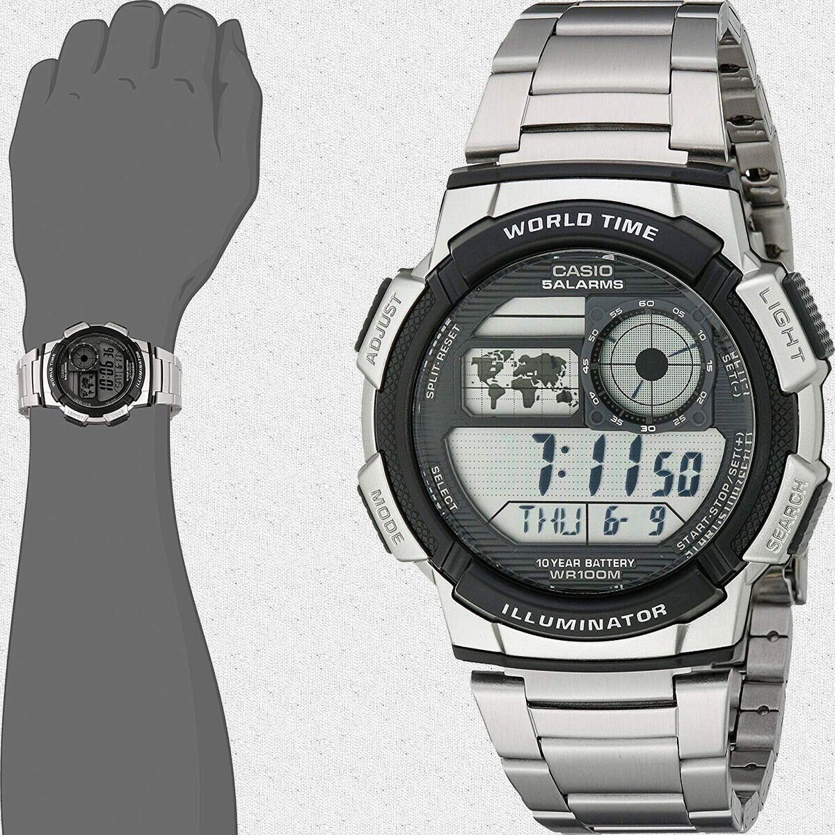 [Casio] CASIO World Time Digital Men’s Watch AE-1000WD-1AV Overseas Mode…