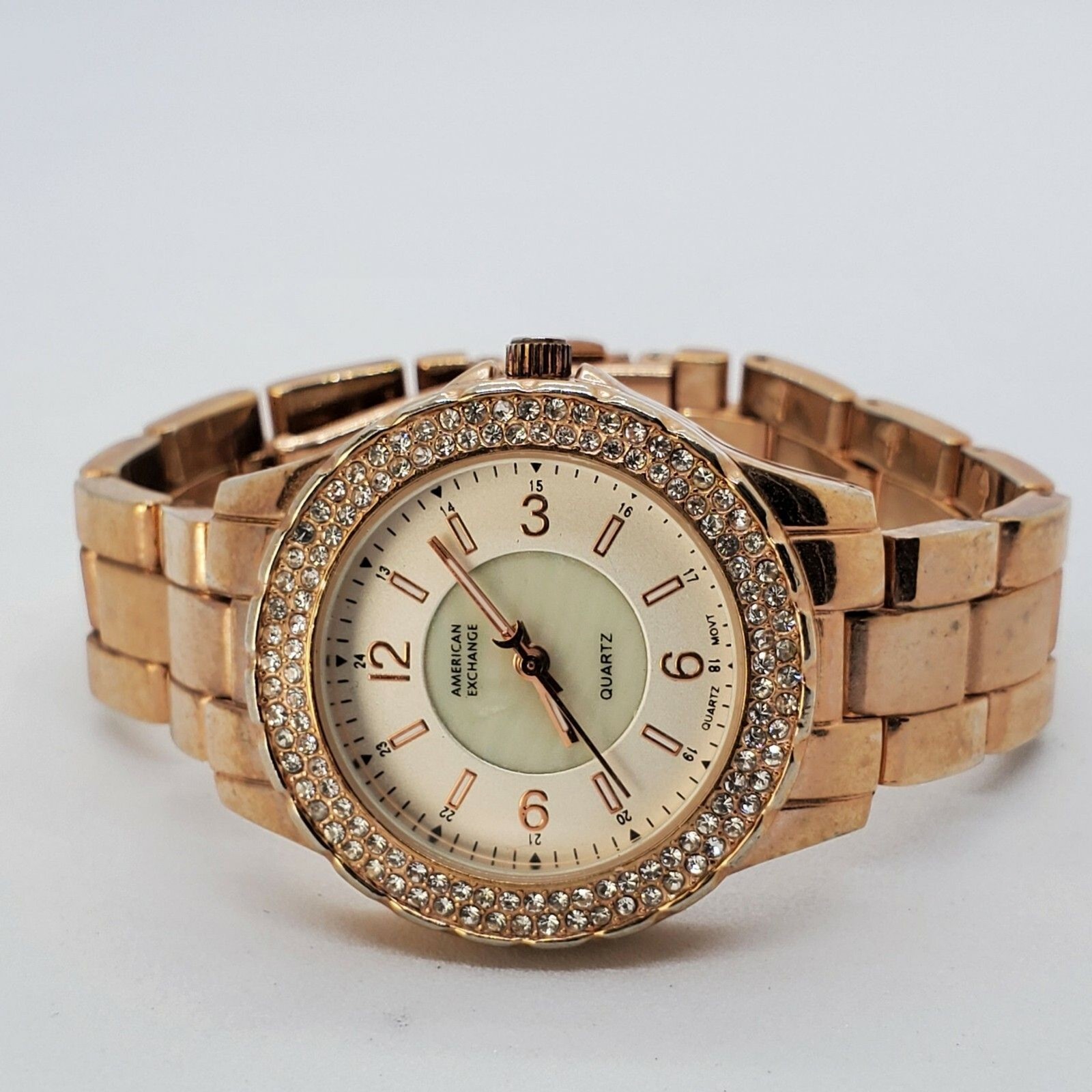 American Exchange 34MM Women’s Watch White Dial Gold Bracelet 7″ New Battery