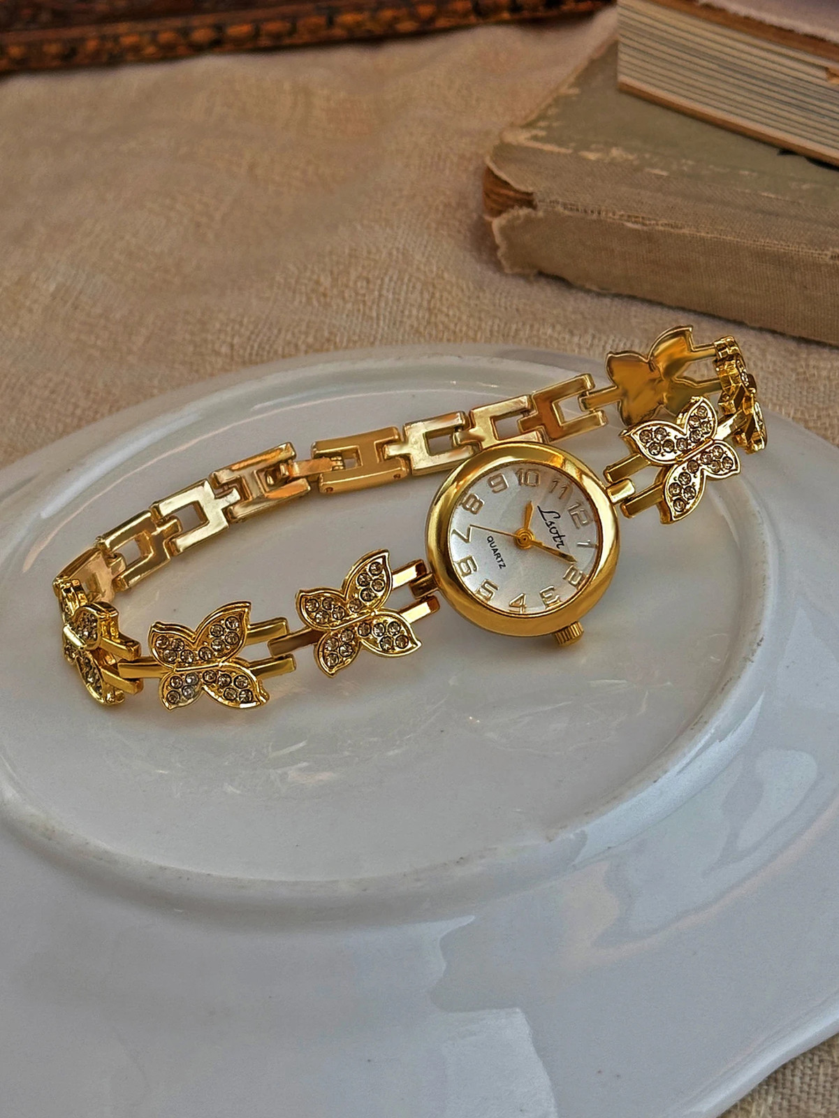 Women’s French Gold Inlaid Rhinestone Butterfly-Shaped 1 Piece