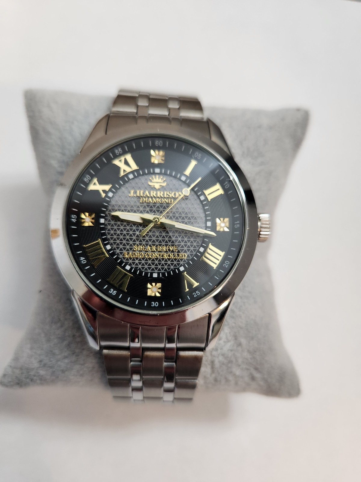 J.Harrison Men’s Solar Powered Radio Controlled Quartz Watch Silver Bracelet