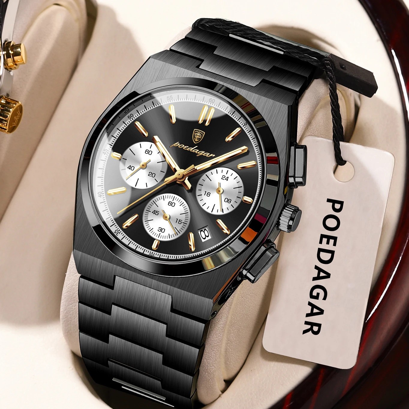 POEDAGAR Luxury Men Chronograph Watch Waterproof Luminous Steel Date
