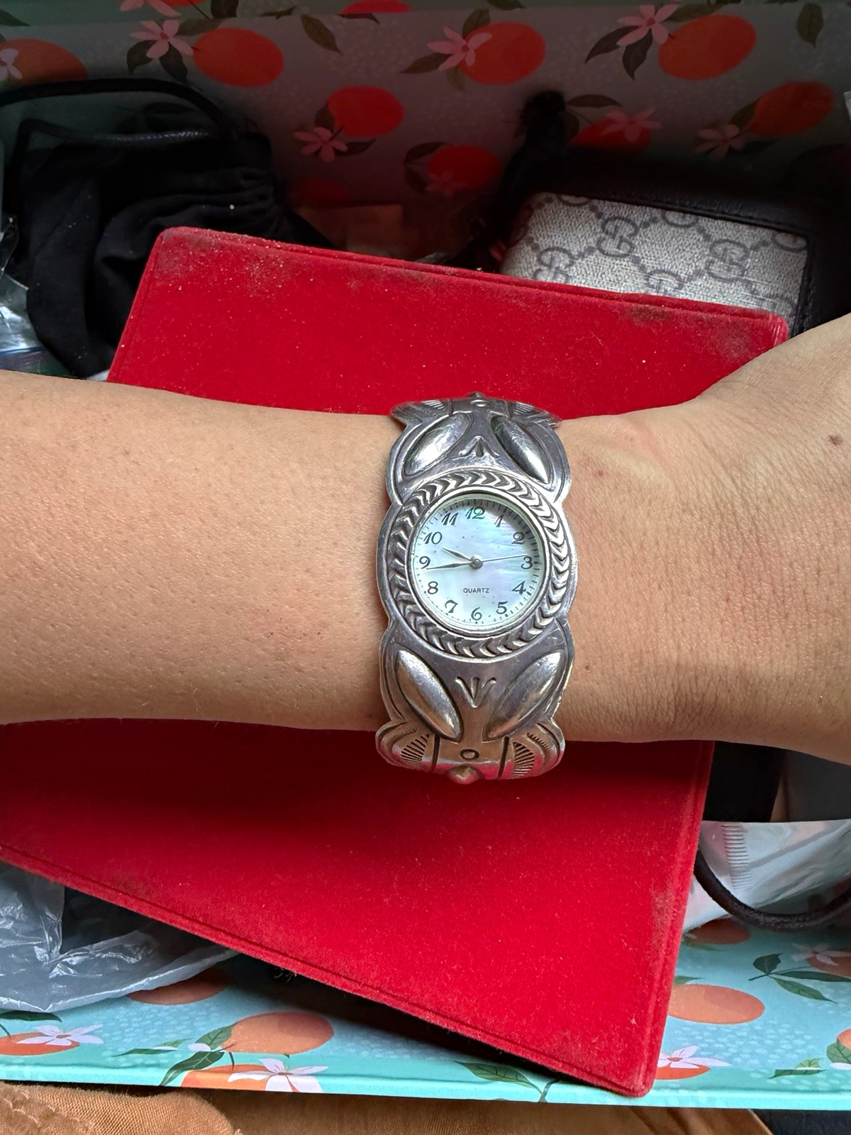 Sterling Women’s Silver Tone Rabbit Bangle Cuff Watch Quartz Analog White Dial
