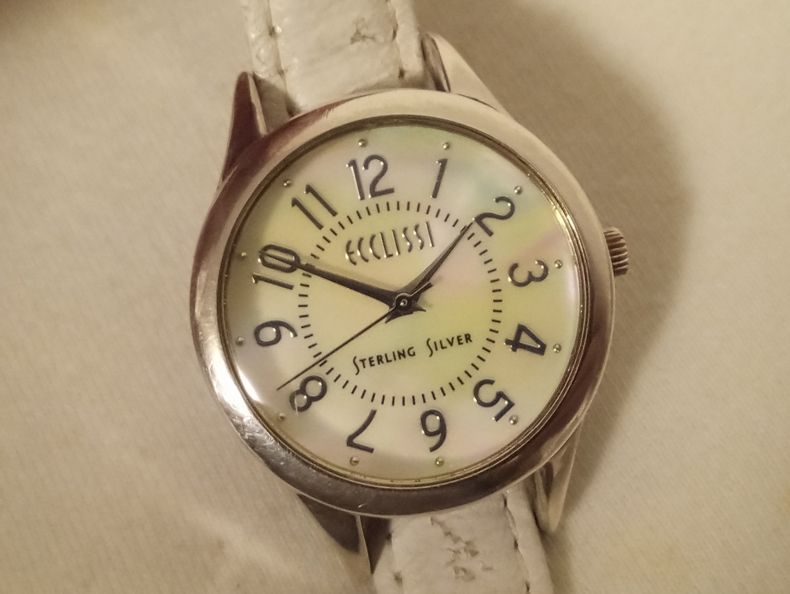 ECCLISSI Sterling Silver Mother of Pearl Ladies Quartz Watch Leather Band