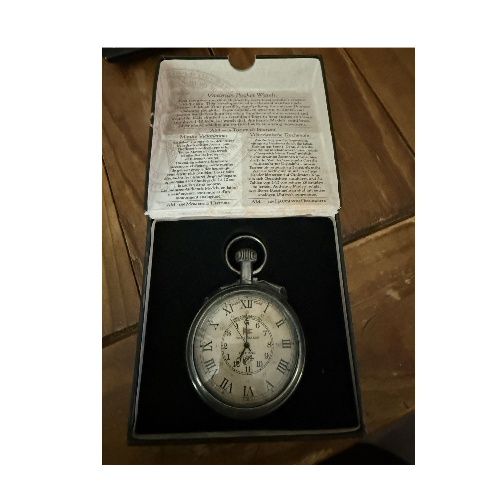 Authentic Models Victorian Pocket Watch Silver Brass Manual Roman Numerals Boxed