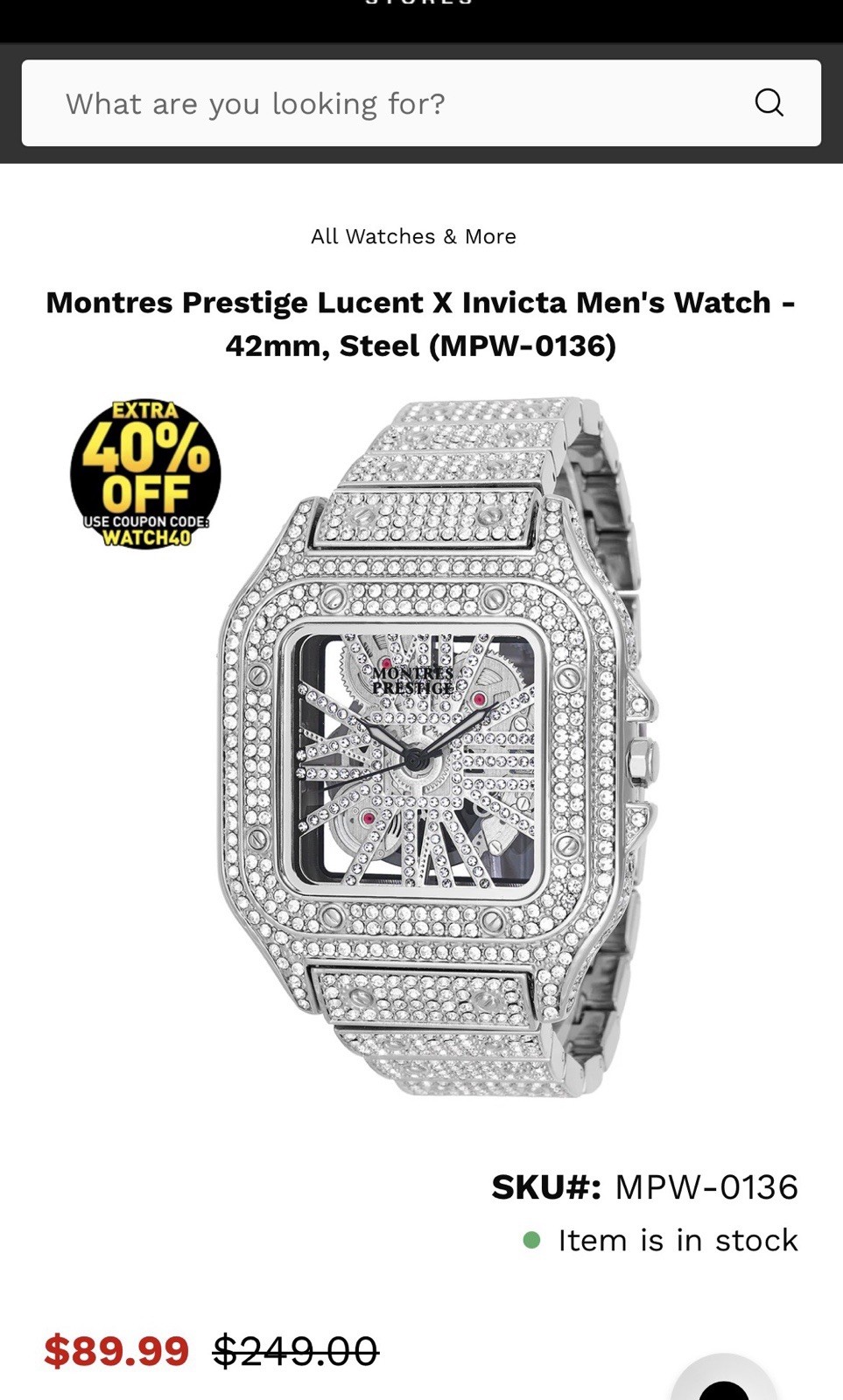 Montres Prestige Lucent Men’s Quartz 42mm Square Skeleton Silver 30m