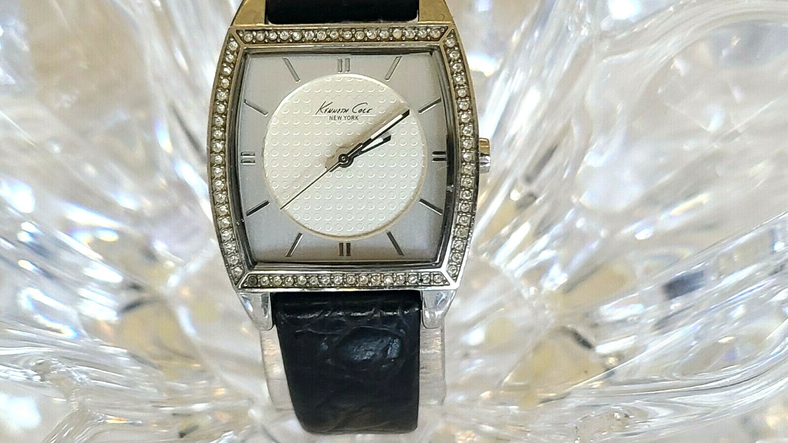 Kenneth Cole KC2468 Women’s Stones Case Tonneau Shape Black Leather Watch (1055)