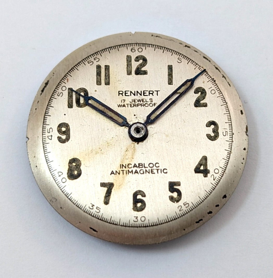 Rennert Military Dial & MISMATCHED Revue 77 27mm Watch Movement PARTS or REPAIR