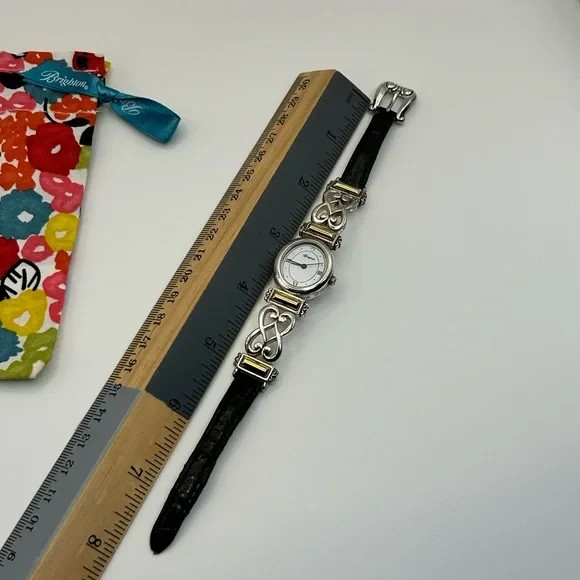 Brighton Champagne Watch 7.5″ Two-tone Gold Silver Plated Leather Band Cloth Bag