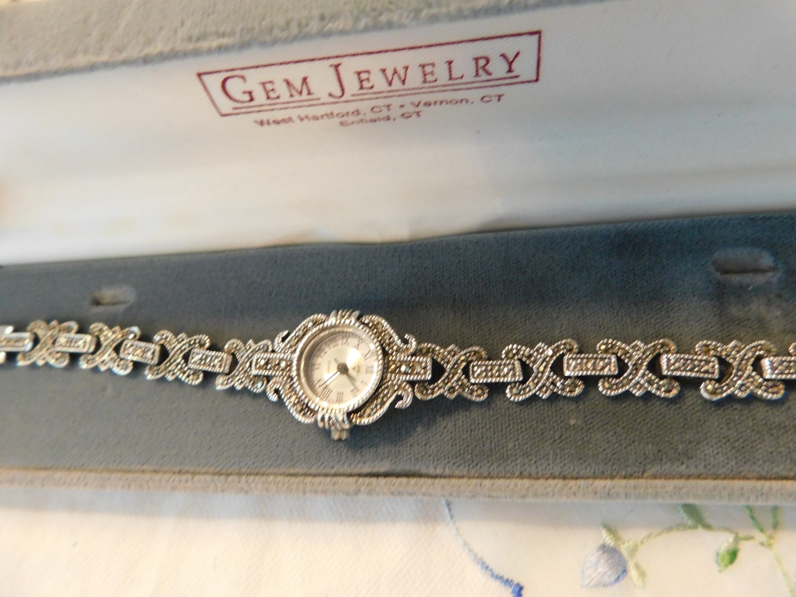 Sterling Silver Marcasite Quartz Watch 925 Art Deco Style WORKS