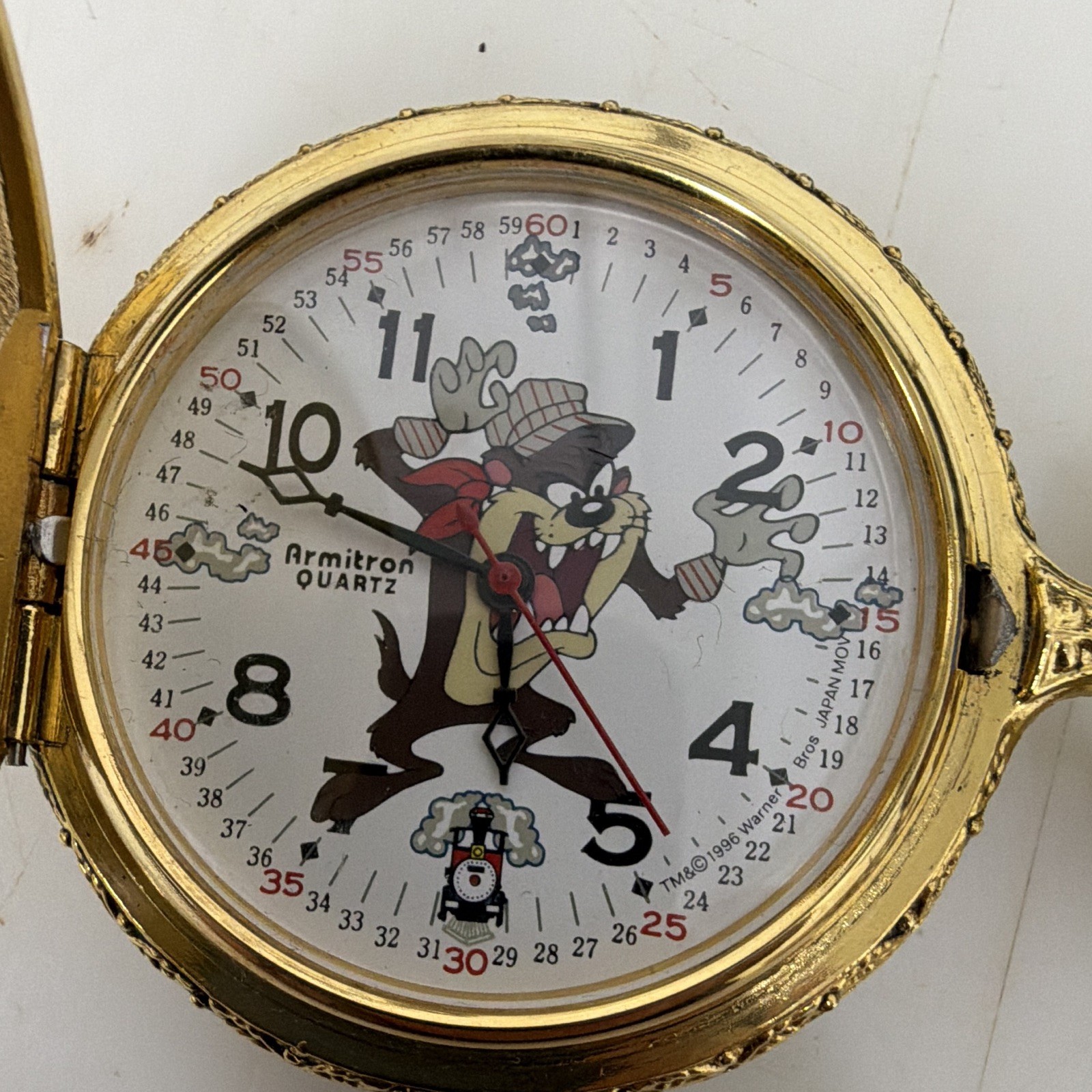 Acme Looney Tunes Tasmanian Devil Quartz Full Hunter Pocket Watch w/ Chain in