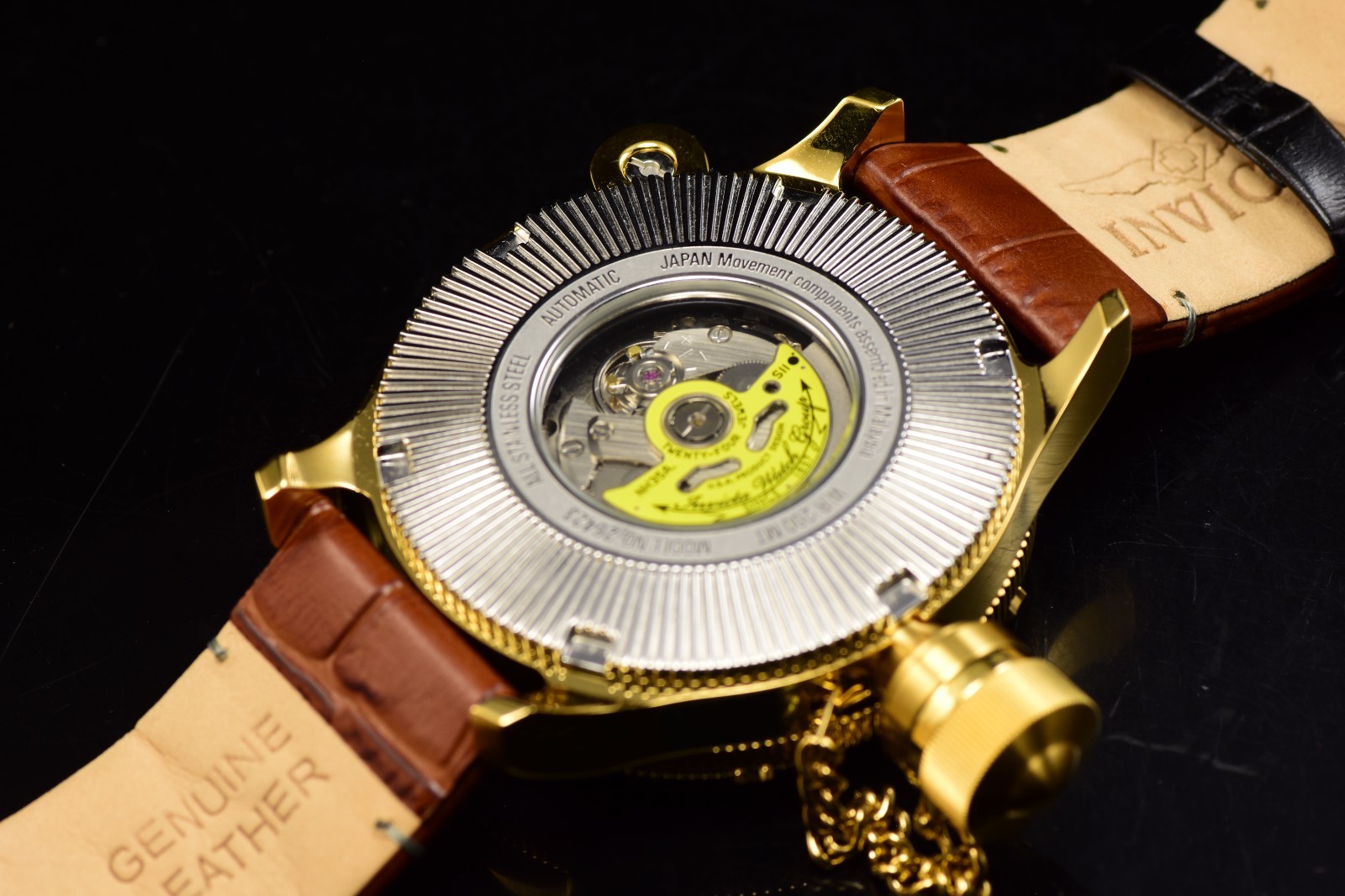 Invicta Men’s Russian Diver NAUTILUS CAGED Gold Dial Leather Strap Automatic Wat