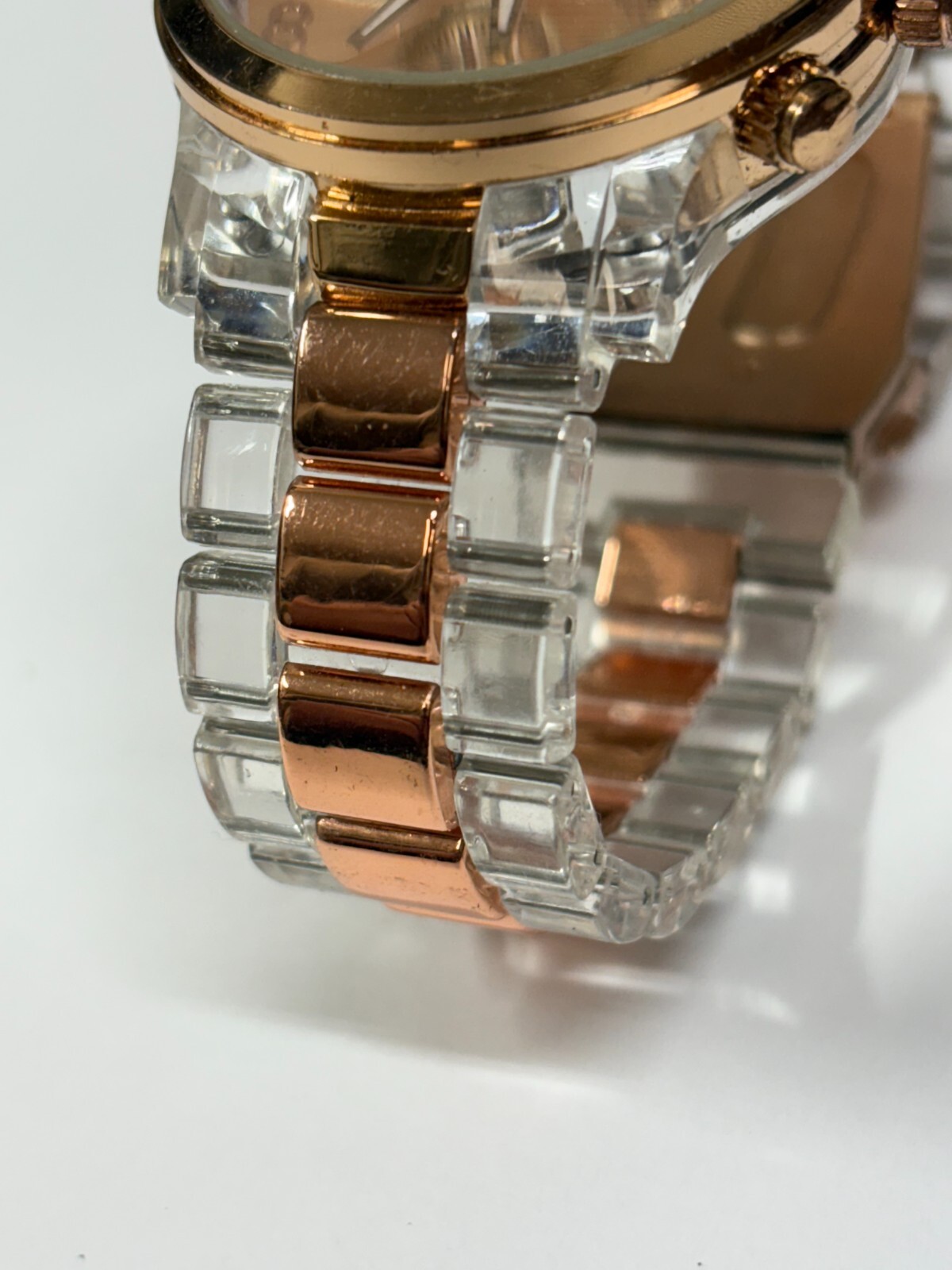 Rose Gold Colored Clear Plastic Resin Quartz Ladies Watch REPAIR