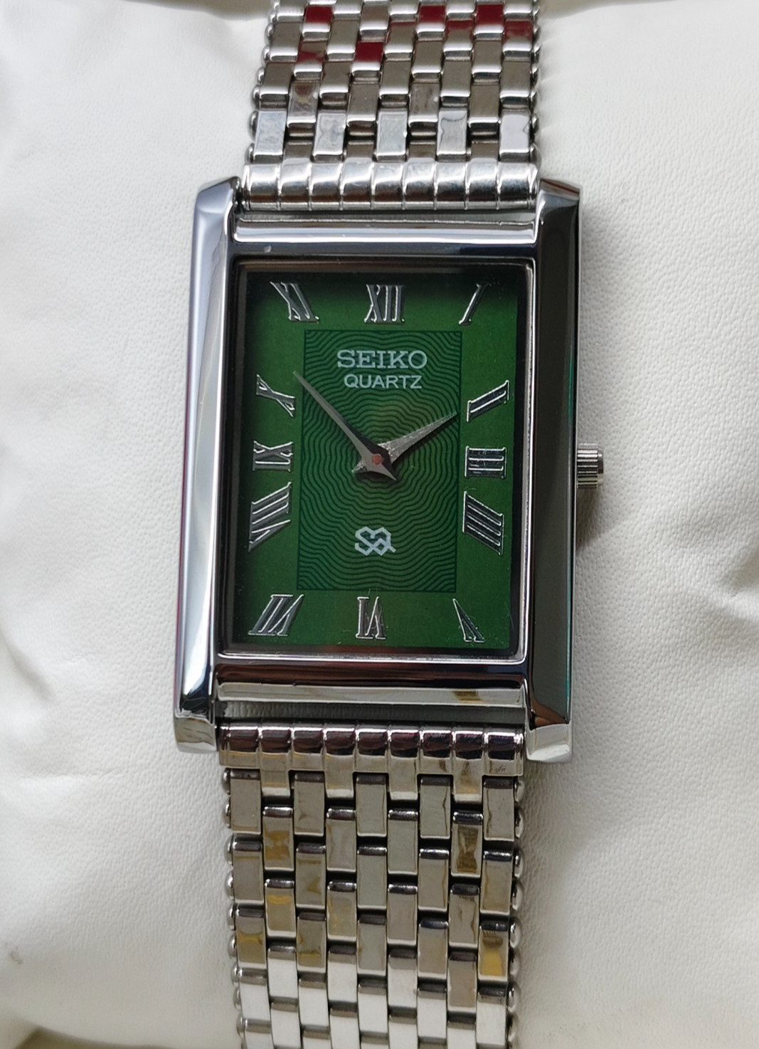 Vintage Refurbished Seiko Slim Tank Green Quartz Japan Men s Wrist Watch