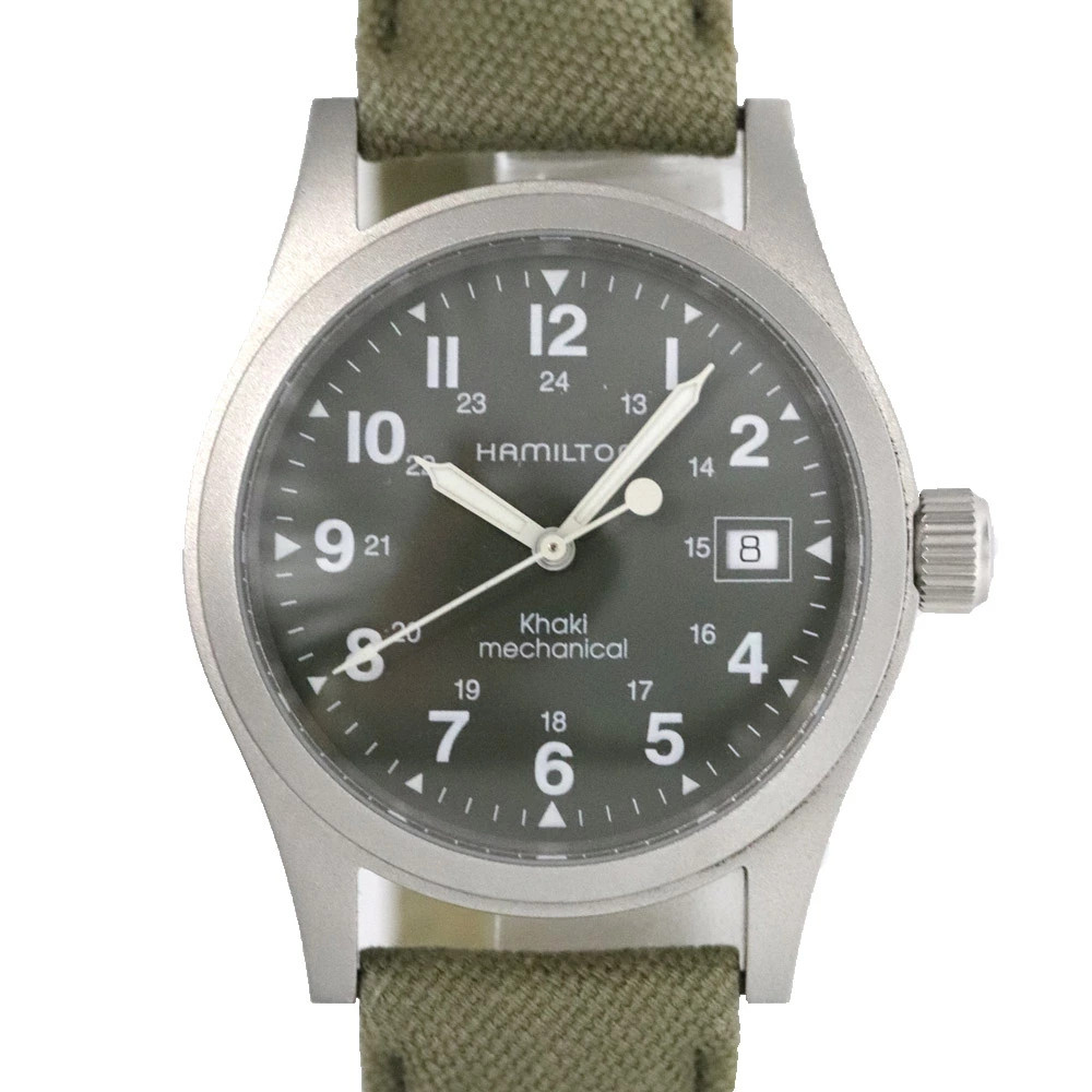 HAMILTON Khaki Mechanical Date H001000165/000095 Green Men’s Used Watch #41021