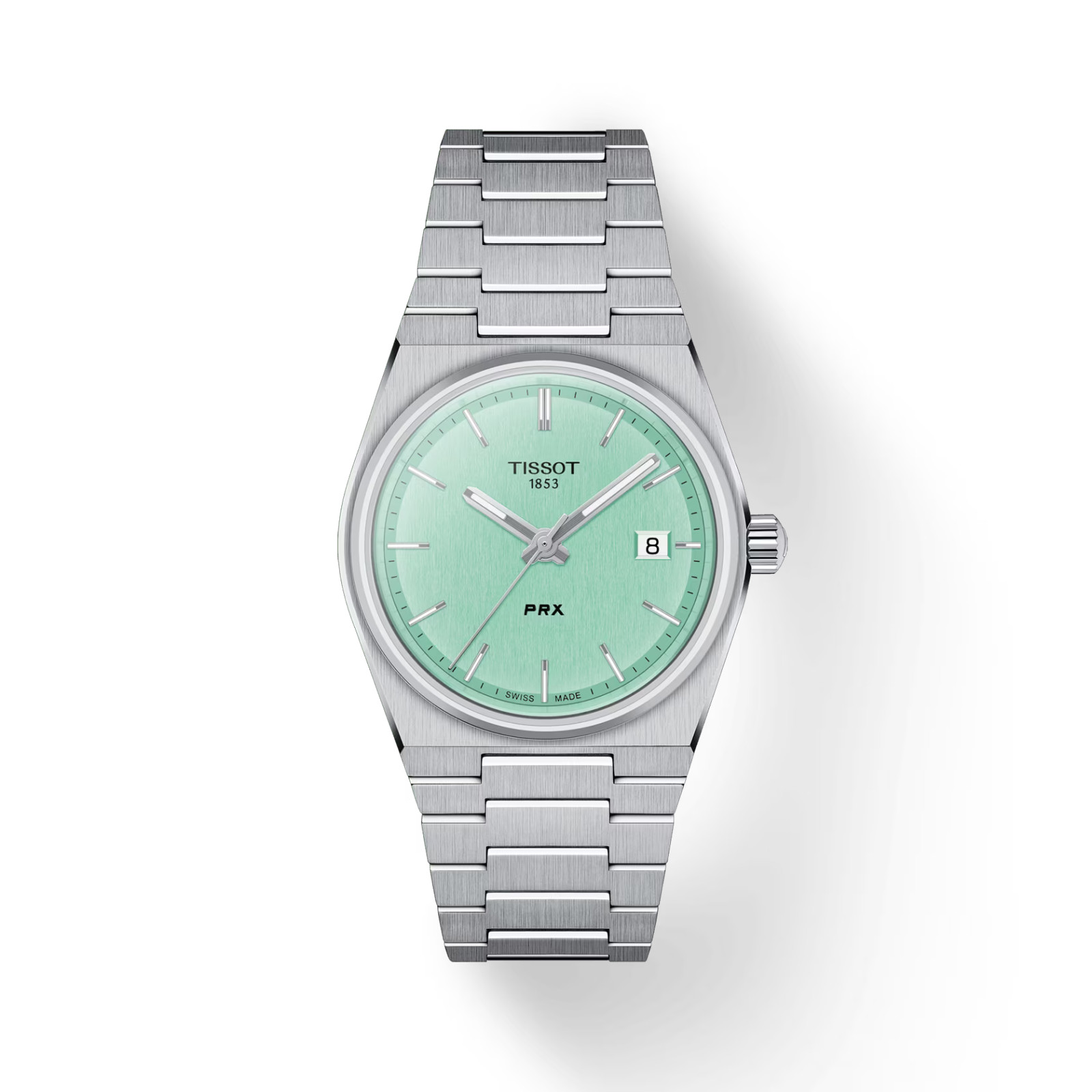 NEW TISSOT T1372101109100 PRX 35MM MINT GREEN STEEL BRACELET T137.210.11.091.00