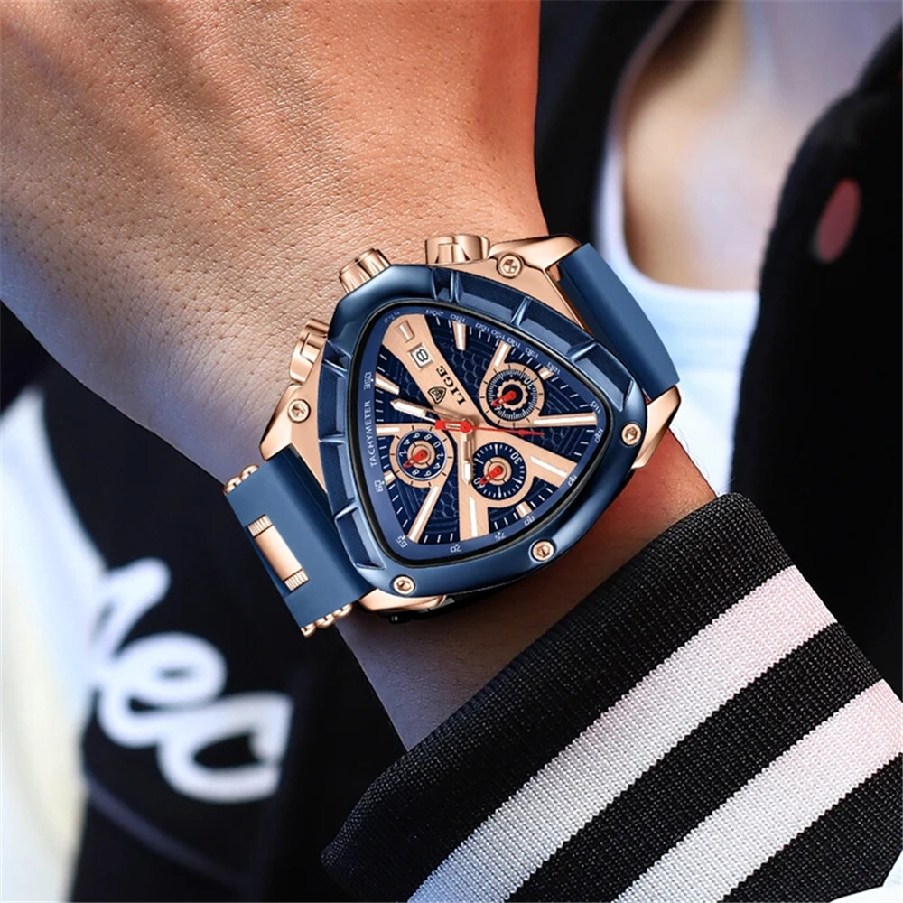 LIGE Men Watch Irregular Triangle Wristwatch Boy Sport Watch Male Silicone Watch
