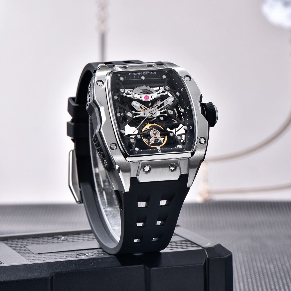 Men’s Automatic Mechanical Tonneau Watch Sapphire Waterproof Double-sided Hollow