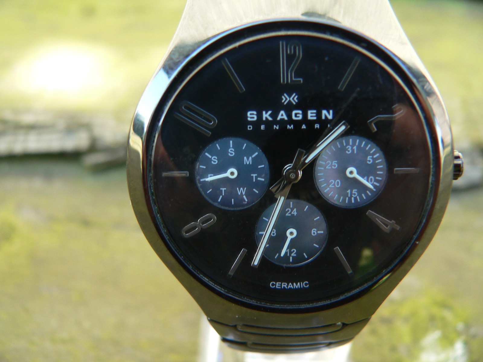 Skagen Denmark 817SXBC1 Black Ceramic Chronograph Watch New Battery + Link