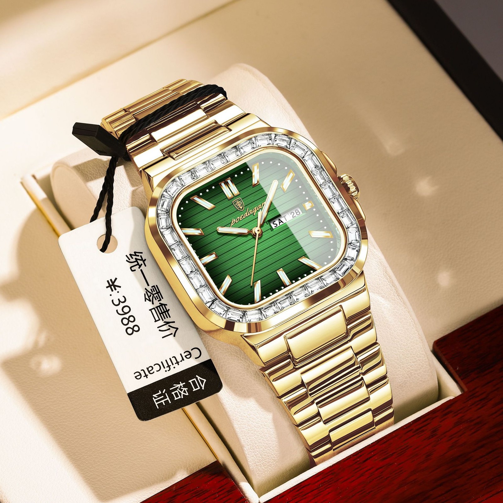 POEDAGAR Men Business Watch Stainless Steel Day Date Luminous Waterproof Quartz