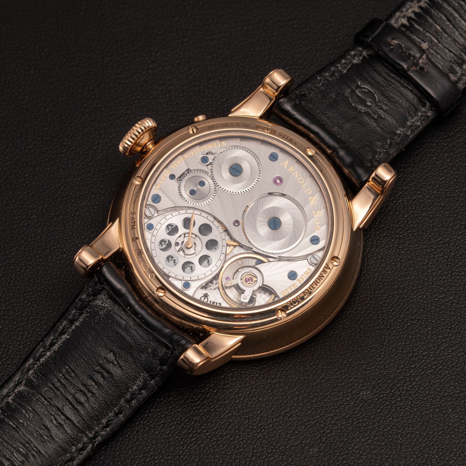 Arnold & Son Perpetual Moon 42mm 18K Gold Limited Watch Blue Guilloché Dial