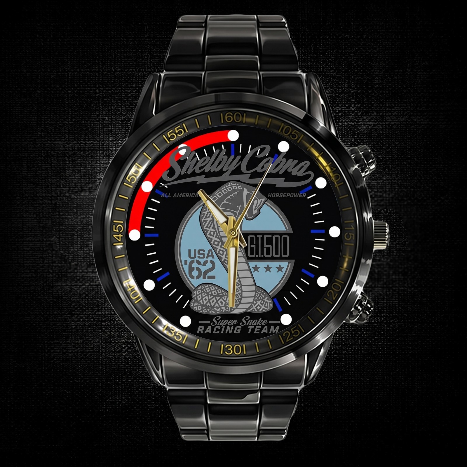 Shelby Cobra Snake Silver Dial Black Stainless Steel Men Chronograph Wristwatch