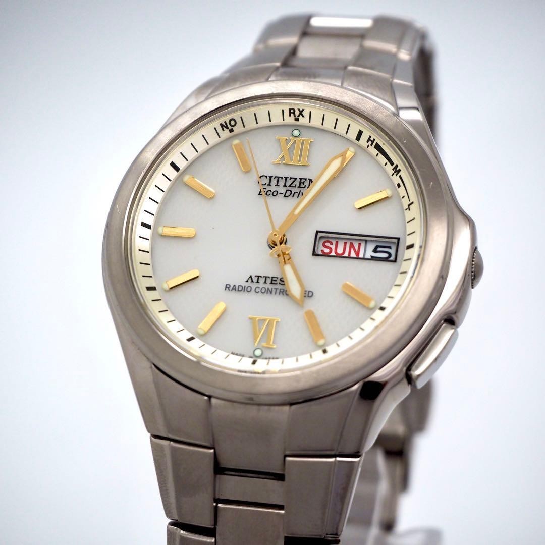 Citizen Attesa Eco-Drive Radio Controlled Date White Dial Titanium Watch Japan